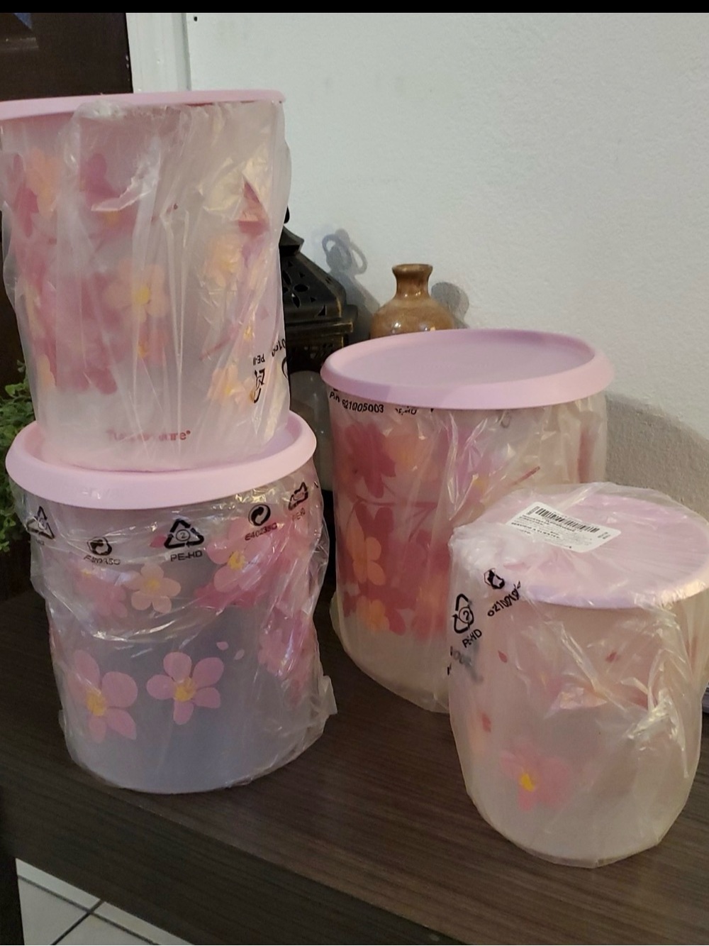 Tupperware. Cherry blossom Pink Floral Plastic Storage Canisters - Set of 4